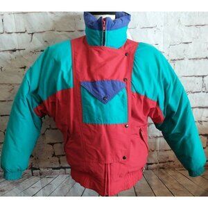 Vintage 90s Y2K Womens 10 Medium Full Zip Colorblock Down Ski Snowboard Coat USA